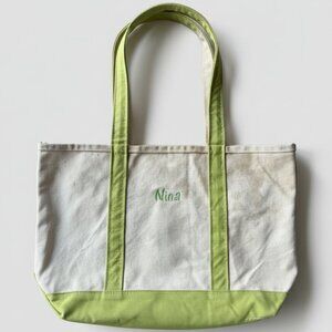 L.L. Bean Medium Boat and Tote – Spring Green Canvas – Long Handles – USA